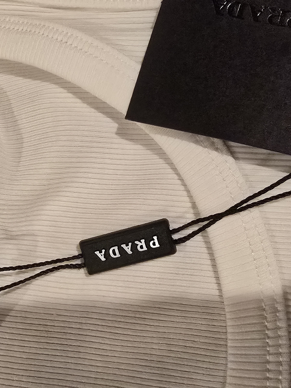 Prada Cream Ribbed Tank with Triangular Logo Plaque - Picture 6 of 9